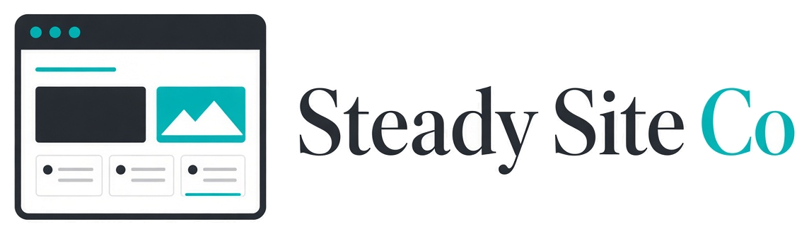 Steady Site Co logo, a browser window beside the words Steady Site Co